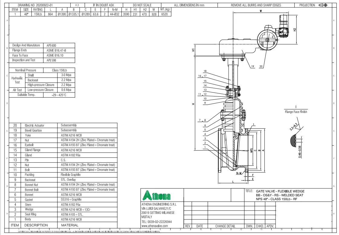 Gate Valve with Electric Actuator Structurer and Materials Bom